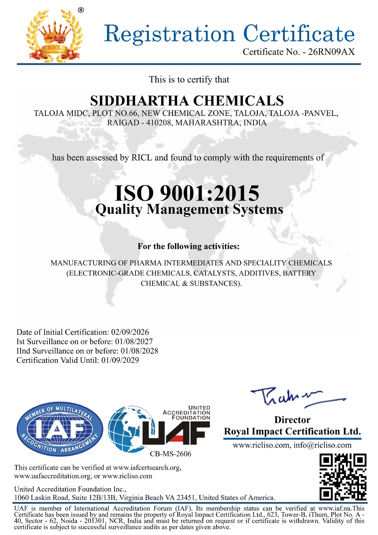 ISO 9001:2015 Certificate showing quality assurance compliance